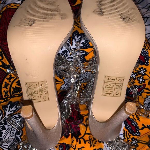💜“Unicorn” Embellished Perspex Nude Satin Heels - Picture 4 of 4